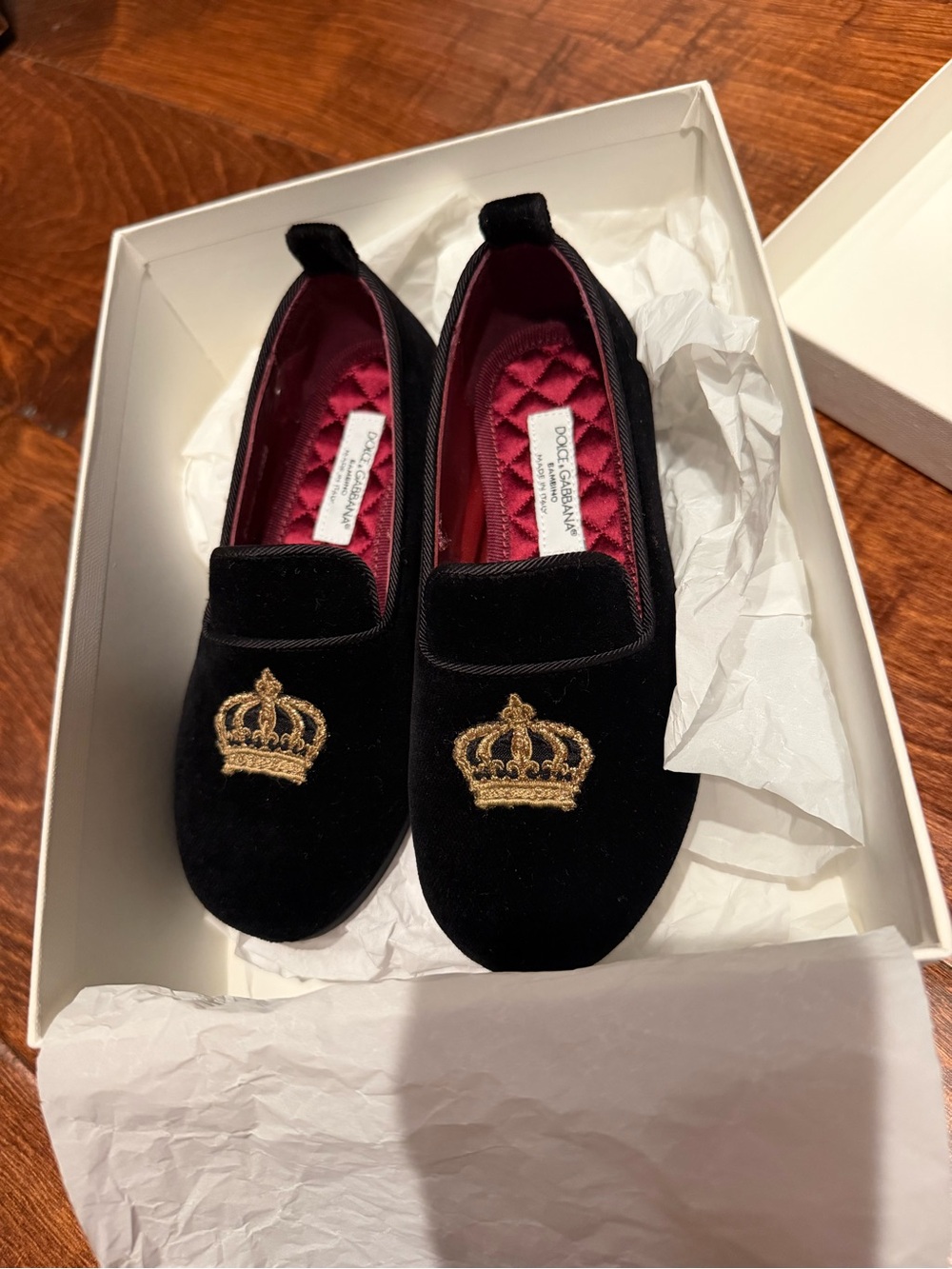 Dolce & Gabbana Black Velvet Embroidered Baby Loafers